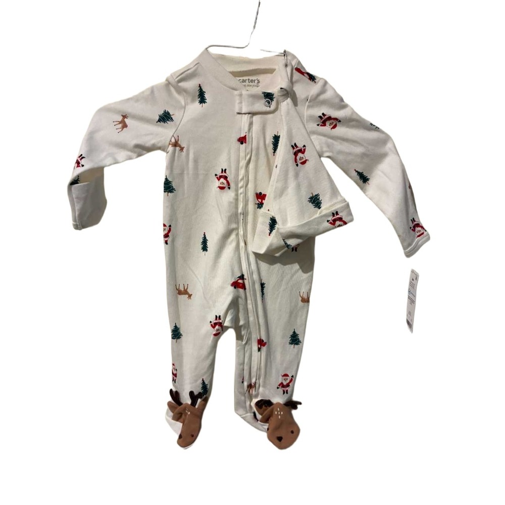 Carters 3m Baby Boys Christmas Santa Reindeer Tree Footed Pajamas‎ Sleepwear